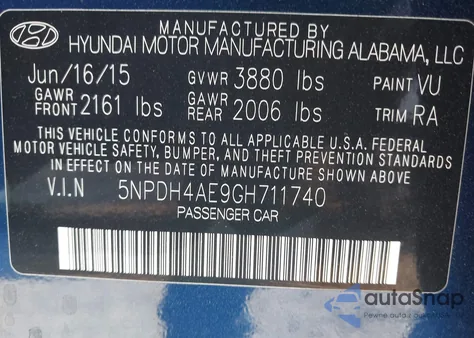 2016 Hyundai Elantra Limited from USA, damaged, VIN 5NPDH4AE9GH711740